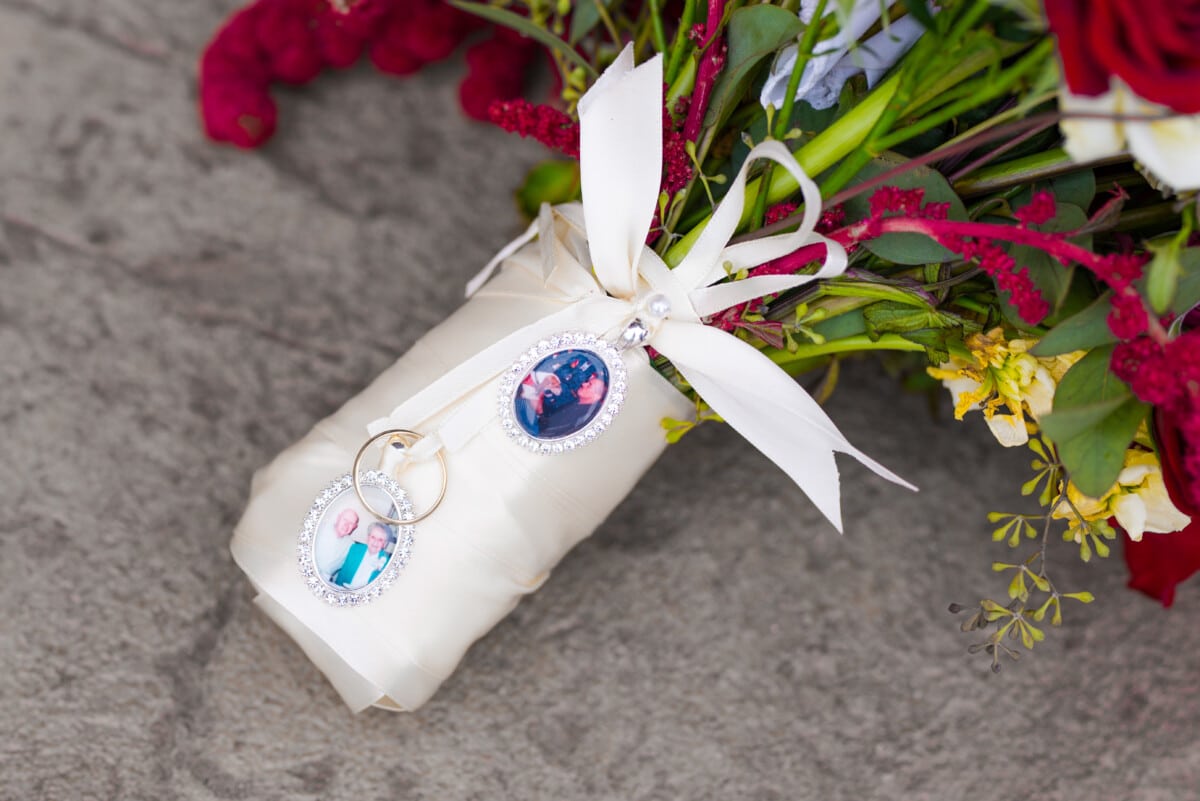 memory charm on wedding bouquet